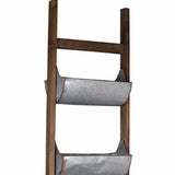 Garden 5 Tier Wood and Metal Ladder Planter, Brown and Silver