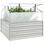 Garden plant Raised Bed with Greenhouse 39.4"x39.4"x33.5" Silver lifting lids