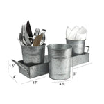 Galvanized Set of Three small windowsill Planters With Tray; Gray