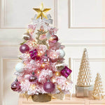 2ft Tabletop Artificial Mini Christmas Tree, Flocked Snow; Ornaments, Home & Office