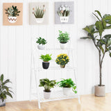 100% Bamboo Plant Frame Stand Shelves, Three Layers, Balcony Patio, Folding Hanging Rod Garden Decor--White