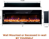 48" Electric Fireplace, Recessed & Wall Mounted, Bracket,Thin, Remote,Timer, Crystal, Adjustable Flame Color, 1500W, Black