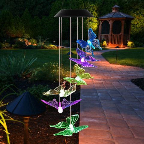 Solar LED Butterfly Wind Chimes Color Changing String Light Patio Garden Decor