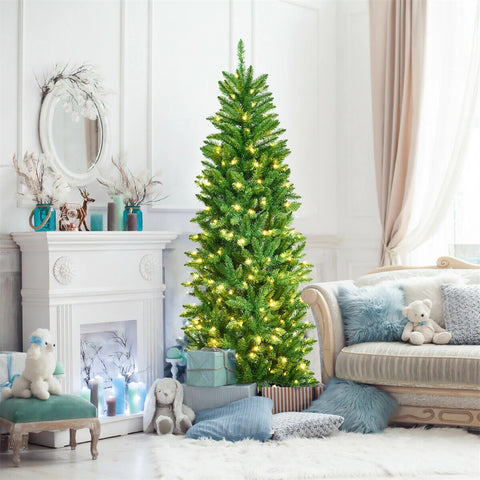 5/7 Foot Pre-Lit Fraser Fir Pencil Artificial Christmas Tree with 150/350 UL Listed Clear Lights; Green