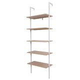 5-Tier Shelf Modern Wood Ladder Bookcase with Metal Frame, Industrial