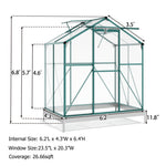 Garden Patio 6.2ft Wx4.3ft D Walk-in Polycarbonate Greenhouse, 2 Windows, Base Aluminum Sliding Door