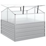 Garden plant Raised Bed with Greenhouse 39.4"x39.4"x33.5" Silver lifting lids