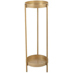 Modern Folding Metal 2-Tier Plant Stand Holder Shelf with 2 Round Trays Indoor Outdoor, Golden