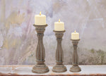 Benzara Handmade Wooden Candle Holder with Pillar Base Support; Distressed Brown; Set of 3