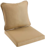 Outdoor PE Wicker and Fabric Double-Sided Deep Seat Cushion Set for Patio Furniture, Chair, Khaki