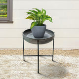 26 Inch Wide Round Tray Planter; Galvanized Iron Frame; X Shape Base; Gray; Black