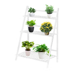 100% Bamboo Plant Frame Stand Shelves, Three Layers, Balcony Patio, Folding Hanging Rod Garden Decor--White