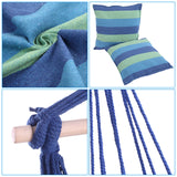 Hammock swing chair Cotton Canvas Rope SwingChair with Pillows Blue stripe