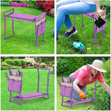 Bosonshop Garden Kneeler Seat, Folding Kneeling Bench Stool,Tool Pouches Soft EVA Foam for Gardening, Purple