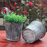 Vintage Washed Tin small Heart Flower Plant Bucket Balcony Hanging Hook Fence Pot - GardenDecorNmore.com