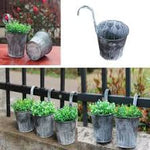 Vintage Washed Tin small Heart Flower Plant Bucket Balcony Hanging Hook Fence Pot - GardenDecorNmore.com