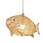 Creative Artistic Fish Pendant Lights Hand Woven Rattan Hanging Lamps Light Fixtures - GardenDecorNmore.com