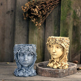 Modern Statue Goddess Flower Pots Resin Girl Head Succulent Handmade Decor - GardenDecorNmore.com