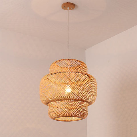 Modern bamboo hand woven Chandelier dining room Light Rattan lantern chandelier Art lamp - GardenDecorNmore.com