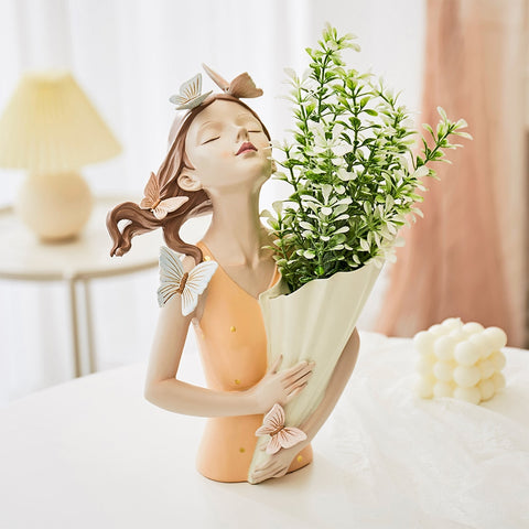 Vase Girl Fantasy Resin Figure Statue Modern Home Decor Household Vase Decor Living Room Girl Decor Figures Funiture Salon Gift - GardenDecorNmore.com