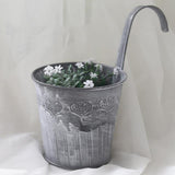 Vintage Washed Tin small Heart Flower Plant Bucket Balcony Hanging Hook Fence Pot - GardenDecorNmore.com