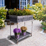 Rustic weathered Plant Stand with Metal Frame and Bottom Shelf, Washed White Cart